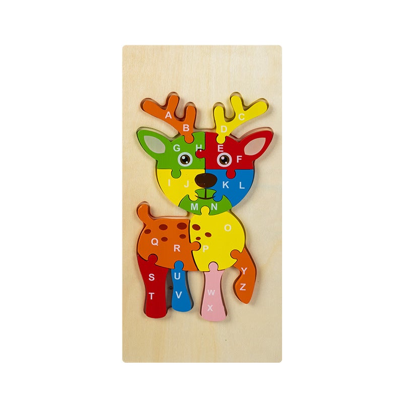 Wooden Jigsaw Puzzle Toys Children'S Early Education Alphabet Cognitive Puzzle Three-Dimensional Buckle Puzzle Building Blocks Educational Toys - Image 1